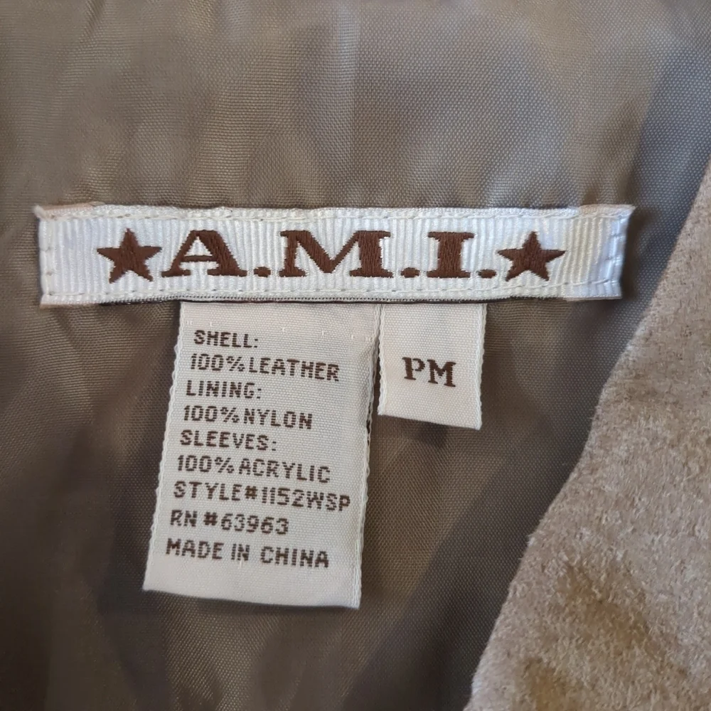 A.M.I. leather jacket with knit sleeves brown jacket, size PM